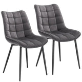 Set van 2 BukkitBow eetkamerstoelen met leren, stoffen en fluwelen bekleding, metalen poten en ergonomisch ontwerp.
