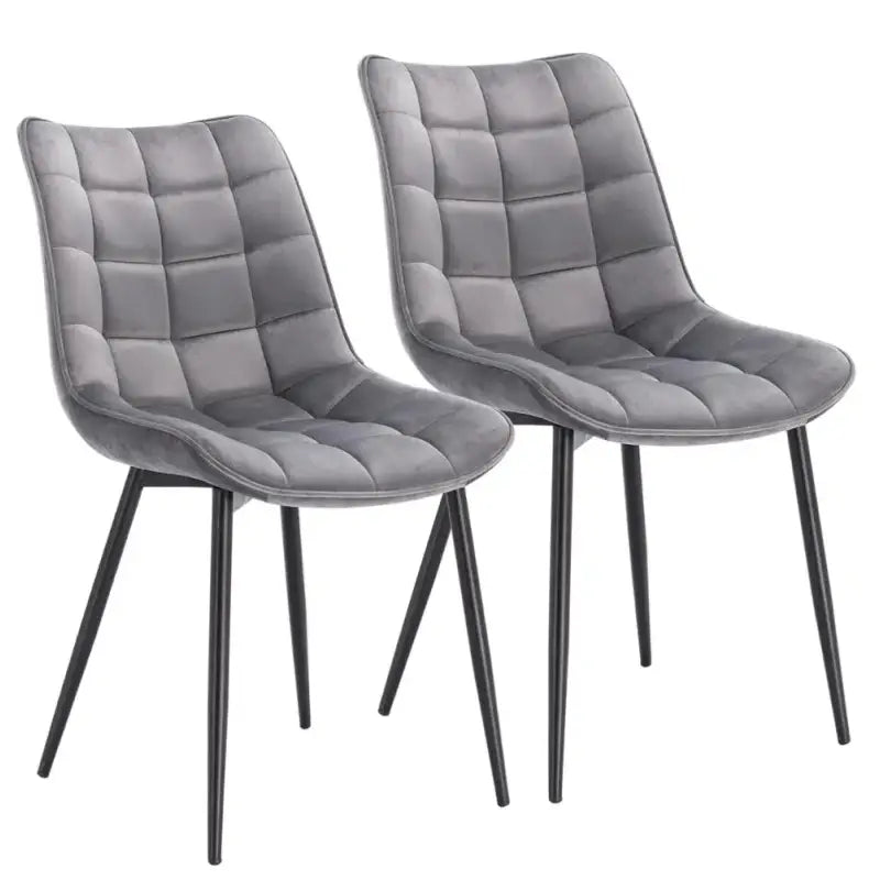 Set van 2 BukkitBow eetkamerstoelen met leren, stoffen en fluwelen bekleding, metalen poten, ergonomisch ontwerp en 46 cm zithoogte.