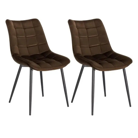 Set van 2 BukkitBow eetkamerstoelen met leren, stoffen en fluwelen bekleding, metalen poten en ergonomisch ontwerp, zithoogte 46 cm.