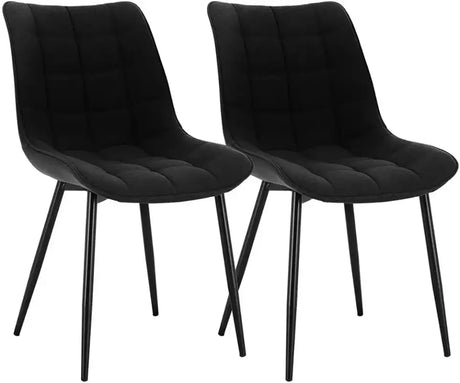 Set van 2 BukkitBow eetkamerstoelen met leren, stoffen en fluwelen bekleding, metalen poten, ergonomisch ontwerp, zithoogte 46 cm.
