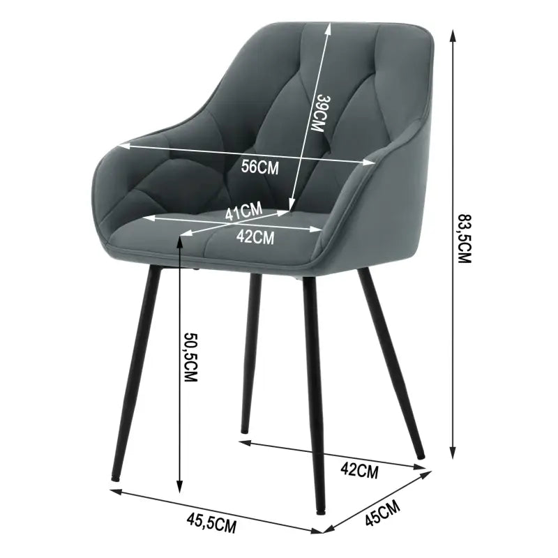 Set van 2 BukkitBow eetkamerstoelen met velvet zitting en metalen frame, ergonomisch ontwerp, tot 120 kg draagvermogen.