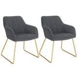 Set van 2 BukkitBow fluweel eetkamerstoelen met gouden metalen poten, comfortabele zithoogte van 48,5 cm.
