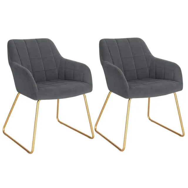 Set van 2 BukkitBow fluweel eetkamerstoelen met gouden metalen poten, comfortabele zithoogte van 48,5 cm.