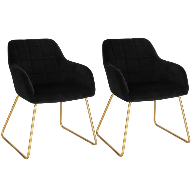 Set van 2 BukkitBow fluwelen eetkamerstoelen met gouden metalen poten, comfortabele zithoogte van 48,5 cm, stijlvolle design.