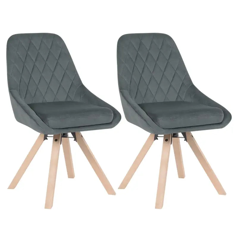 Set van 2 BukkitBow fluwelen draaistoelen met beukenhouten poten, multifunctioneel en comfortabel, zithoogte 46 cm.