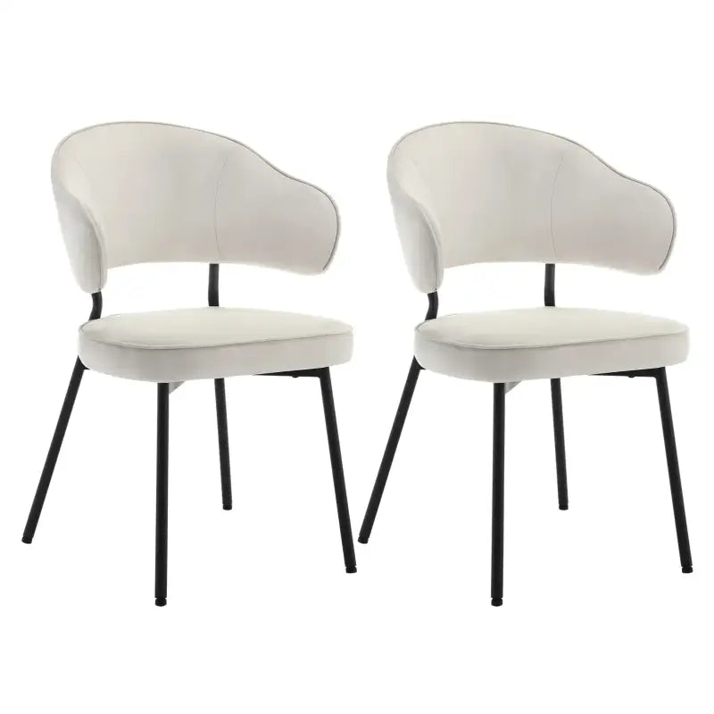 Set van 2 BukkitBow fluwelen eetkamerstoelen met metalen poten, breed en comfortabel, zithoogte 48 cm.