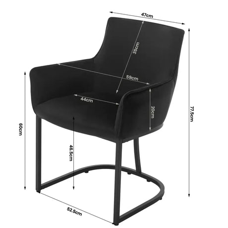 BukkitBow set van 2 fluwelen eetkamerstoelen met metalen poten, stabiel en comfortabel, zithoogte 46,5 cm.