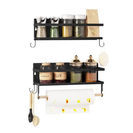 BukkitBow set van 2 kruidenrekken voor keukenkast, multifunctioneel met metalen en houten stangen, modern en ruimtebesparend design