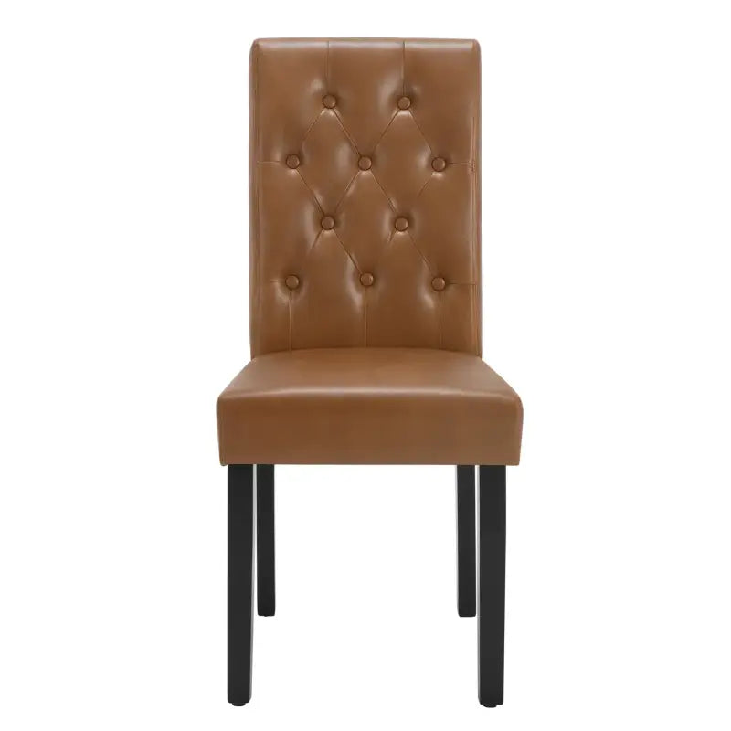 Set van 2 BukkitBow kunstleren eetkamerstoelen met massief houten poten, ergonomisch ontwerp en zithoogte van 48,5 cm.