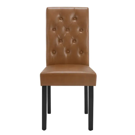 Set van 2 BukkitBow kunstleren eetkamerstoelen met massief houten poten, ergonomisch ontwerp en zithoogte van 48,5 cm.