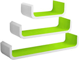 BukkitBow set van 3 langwerpige MDF wandplanken in diverse kleuren, afmetingen 60, 45 en 30 cm, ideaal voor boeken en decoratie.