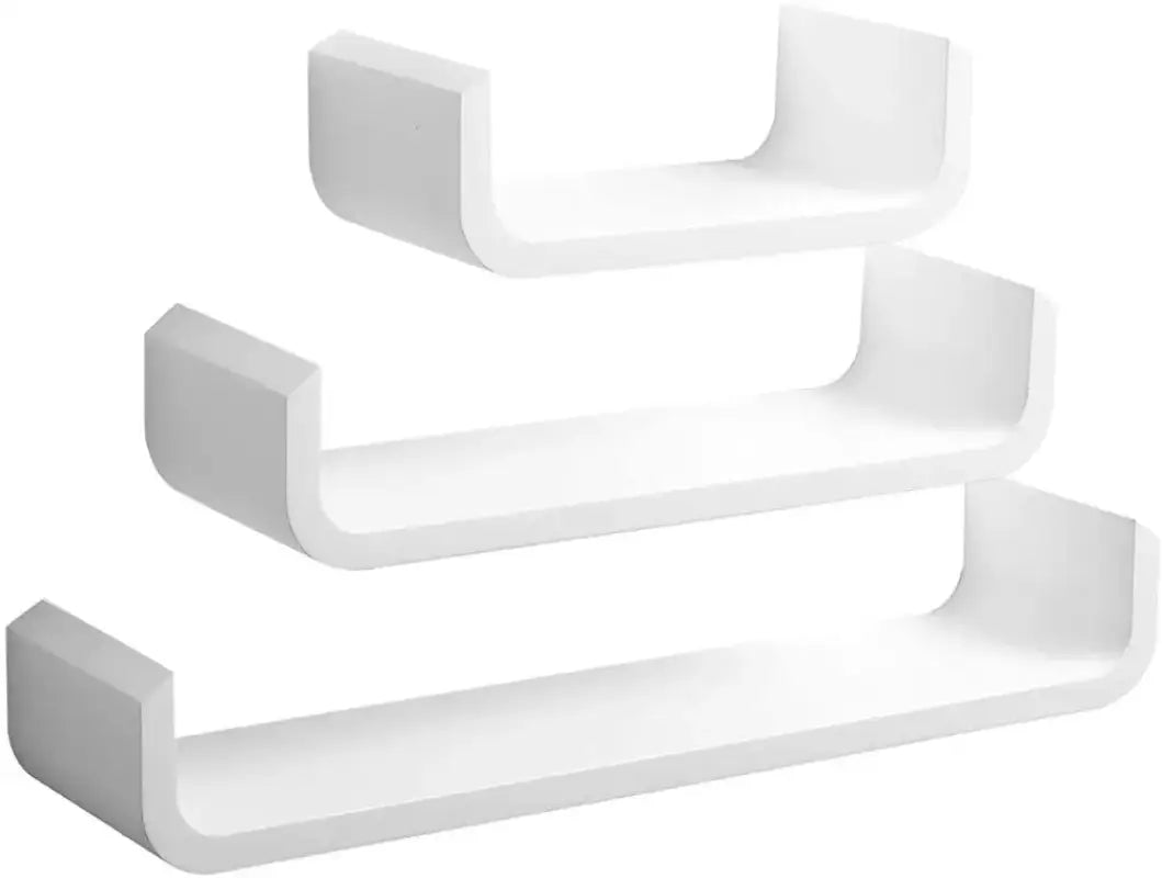 Set van 3 lange wandplanken van MDF in diverse kleuren, geschikt als boekenplank of decoratie, afmetingen 60/45/30cm.