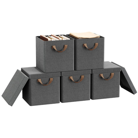 BukkitBow opbergdozen van stof met deksel, set van 3 of 5, inklapbare organizer voor opbergdozen, praktische opslagoplossing