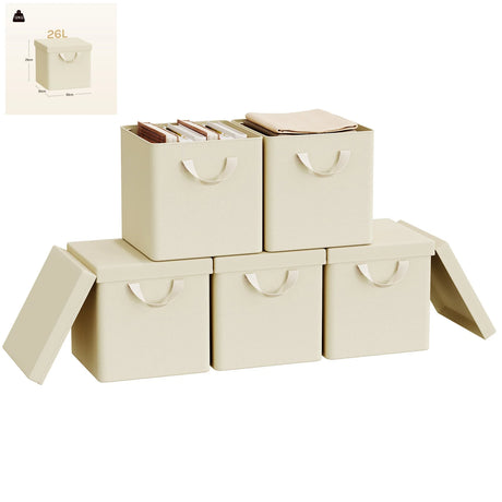 BukkitBow set van 3 of 5 opvouwbare stoffen opbergdozen met deksel, organizer voor opbergruimte en organisatie.