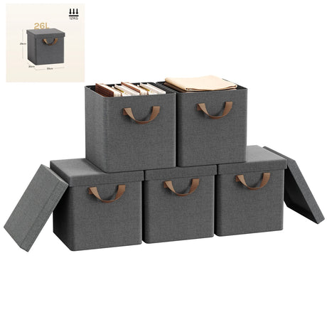 BukkitBow opbergdozen van stof met deksels, set van 3 of 5, opvouwbare organizer voor opbergdozen
