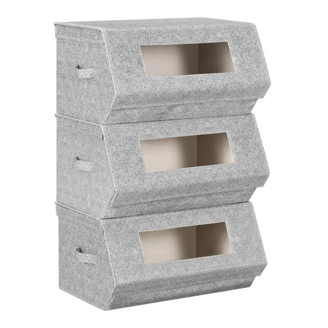 Set van 3 BukkitBow stoffen opbergdozen met kijkvenster en magnetische sluiting, geschikt voor opbergrek, in een natuurlijke setting