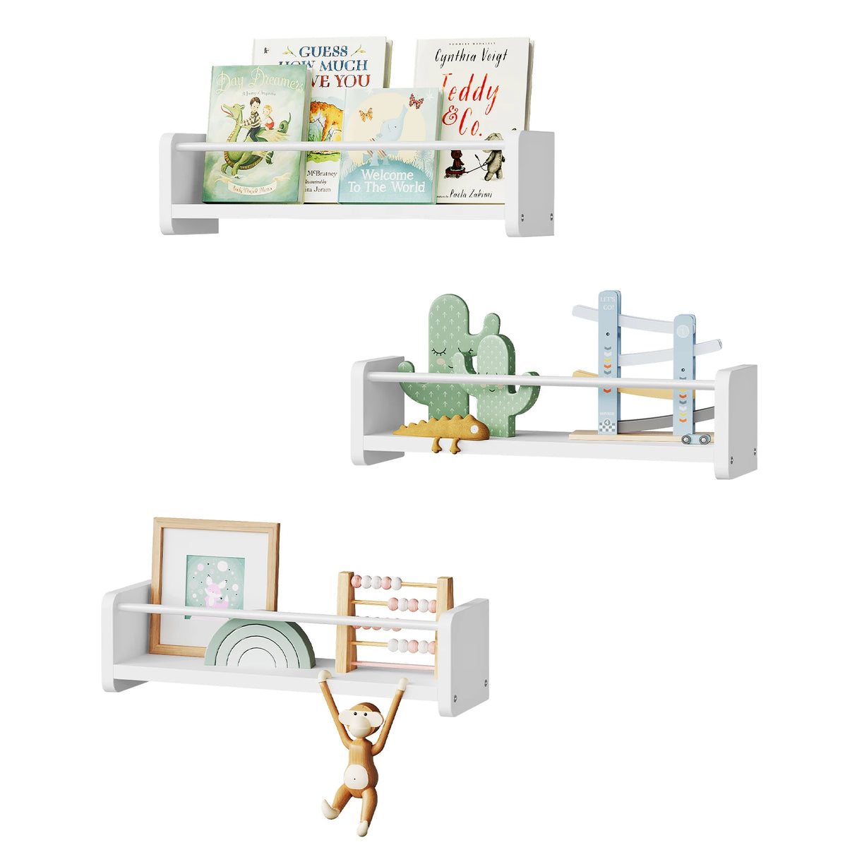 BukkitBow - Set van 3 Zwevende Wandplanken - Modern - Fotoplank - Wandrek voor Kinderkamer