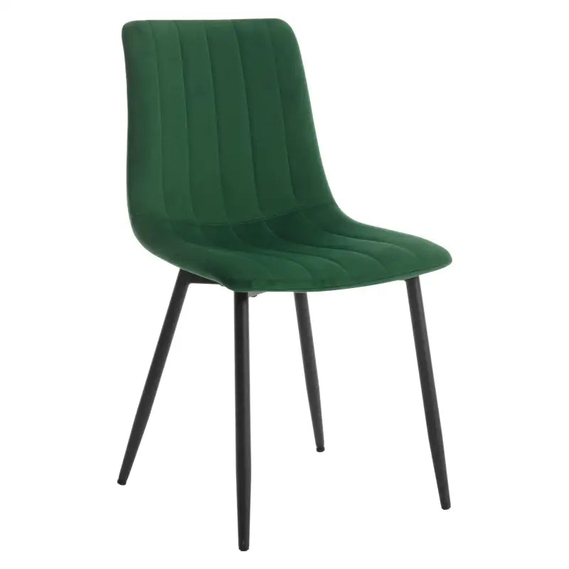Set van 4 BukkitBow eetkamerstoelen met fluweel of leer, metalen poten en ergonomisch Scandinavisch design in een moderne stijl.