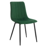 Set van 4 BukkitBow eetkamerstoelen met fluweel of leer, metalen poten en ergonomisch Scandinavisch design in een moderne stijl.