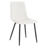 Set van 4 BukkitBow eetkamerstoelen met fluweel of leer en metalen poten, ergonomisch design in Scandinavische stijl.