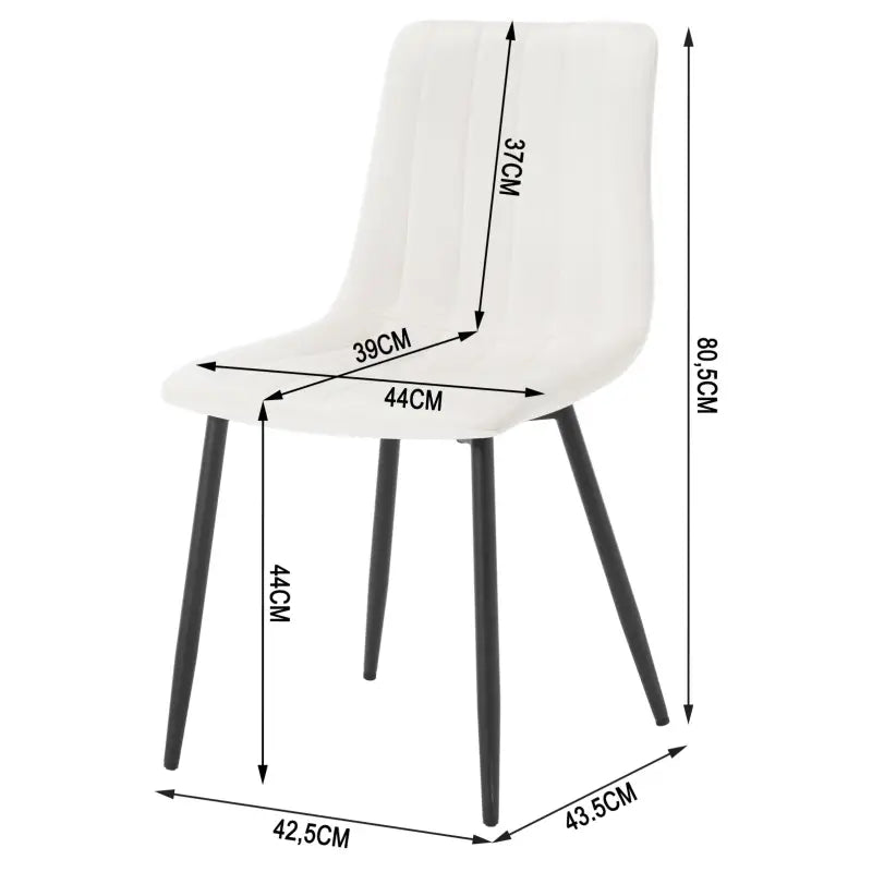 Set van 4 BukkitBow eetkamerstoelen met fluweel of leer, metalen poten en ergonomisch Scandinavisch design, comfortabel en stijlvol.