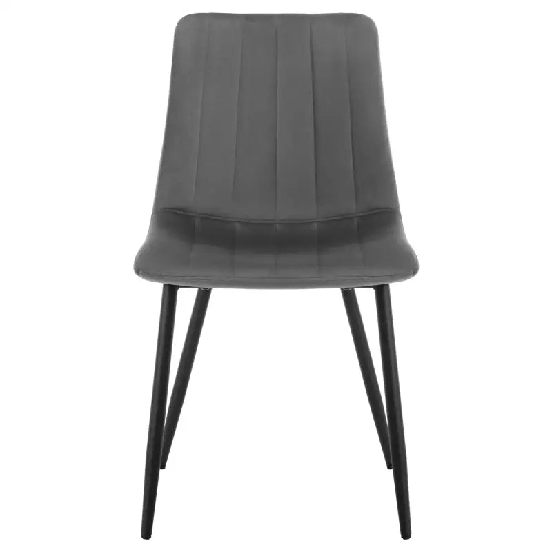 Set van 4 BukkitBow eetkamerstoelen met fluwelen of leren bekleding, metalen poten en ergonomisch Scandinavisch design.