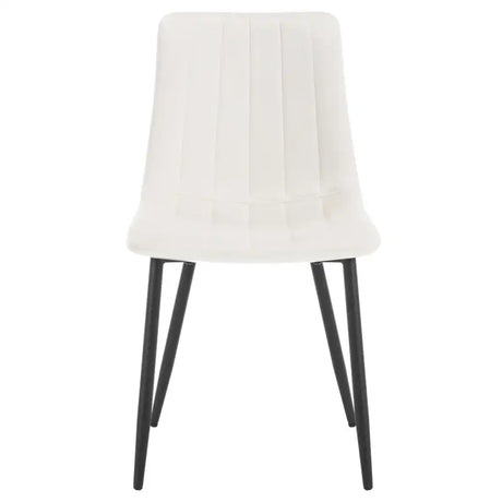 Set van 4 BukkitBow eetkamerstoelen met fluwelen of lederen zitting, metalen poten en ergonomisch Scandinavisch ontwerp.