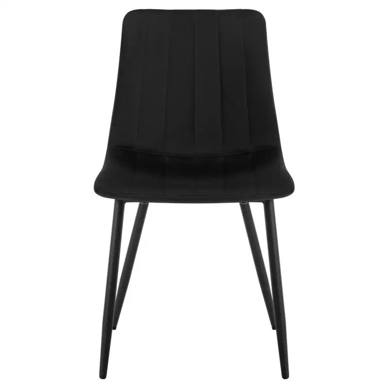 Set van 4 BukkitBow eetkamerstoelen met fluweel of leer, metalen poten en ergonomisch Scandinavisch design voor een moderne eetkamer.
