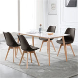 Set van 4 BukkitBow eetkamerstoelen met beukenhouten poten en PU-zitting, comfortabele en stabiele eetkamerstoelen, zithoogte 42 cm.