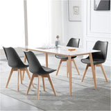 Set van 4 BukkitBow eetkamerstoelen met beukenhouten poten en stevige PU-zitting, zithoogte 42 cm, comfort en veelzijdigheid.