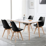 Set van 4 BukkitBow eetkamerstoelen met beukenhouten poten, stabiele PU-zitting en zithoogte van 42 cm voor comfortabel gebruik.