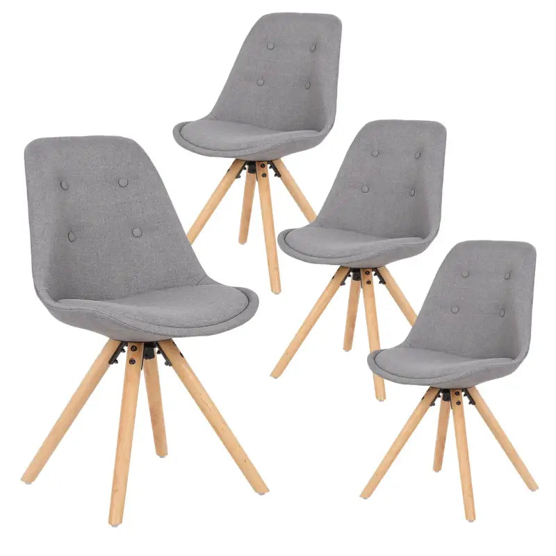 Set van 4 linnen eetkamerstoelen van BukkitBow met massief houten poten, ergonomisch ontwerp en zithoogte van 46 cm.