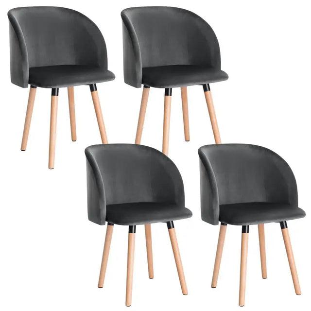 Set van 4 BukkitBow eetkamerstoelen met fluwelen zitting, massief houten frame, ergonomisch ontwerp en zithoogte van 47 cm.