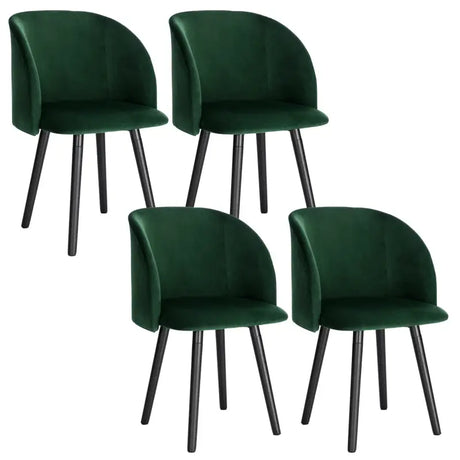 Set van 4 BukkitBow eetkamerstoelen met fluwelen zitting, massief houten frame en ergonomisch design, zithoogte 47 cm.