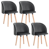 Set van 4 BukkitBow eetkamerstoelen met fluwelen zitting, massief houten frame, ergonomisch en stijlvol, zithoogte 47 cm.