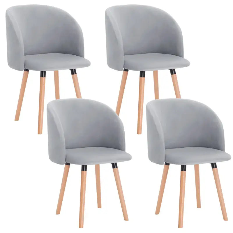Set van 4 BukkitBow eetkamerstoelen met fluwelen zitting, massief houten frame en ergonomisch ontwerp, zithoogte 47 cm.