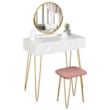 BukkitBow kaptafel en kruk set met massief houten tafel, metalen poten en spiegel, stijlvolle slaapkamer of kleedkamer inrichting