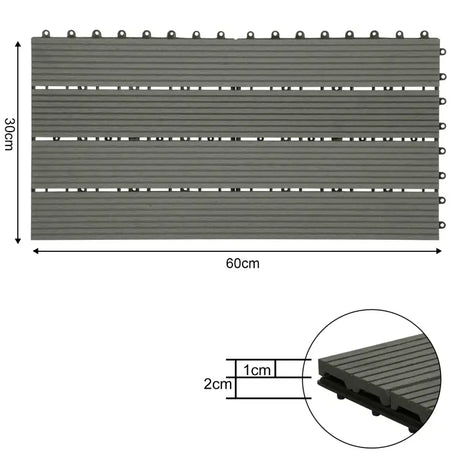 BukkitBow WPC terrasplanken set met 6 tegels van 30x60cm, plug-in systeem voor terras of patio, natuurlijke houtlook.