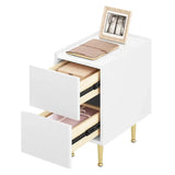 BukkitBow smal nachtkastje met 2 laden, bijzettafel voor opbergruimte, modern design, houten afwerking, compact en functioneel