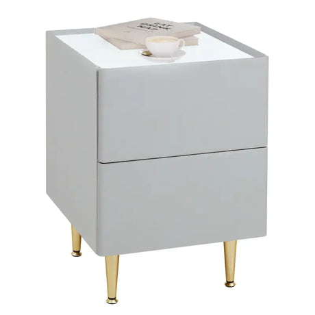 BukkitBow smal nachtkastje met twee laden, klein bijzettafel voor opbergruimte, modern design, houtlook afwerking.