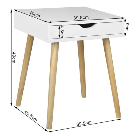 BukkitBow klein nachtkastje met lade, MDF en massief hout, afmetingen 39,8x40,5x49cm, maximaal 5kg draagvermogen, stijlvolle opbergoplossing