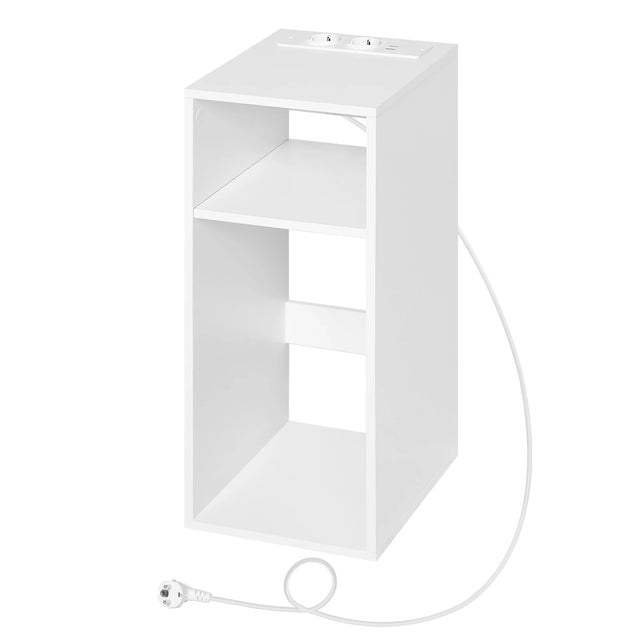 Klein BukkitBow nachtkastje met stopcontact en USB-poorten, houten ontwerp, ideaal voor slaapkamer of lounge.