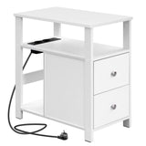 BukkitBow smalle bijzettafel met 2 stopcontacten, 2 USB-poorten en opbergruimte, geschikt als nachtkastje voor woonkamer of slaapkamer.