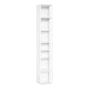 Witte BukkitBow hoge boekenkast met 7 vakken, 178,5 cm hoog, smal design, houten opbergmeubel voor boeken en decoraties