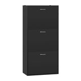 Witte en zwarte hoge schoenenkast van BukkitBow met drie kantelbakken, compact en modern design, geschikt voor schoenenopslag.
