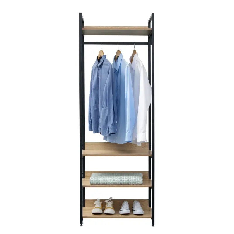 BukkitBow staande kapstok met planken en rek, 56x36x170cm, grote opslagruimte, handig en veelzijdig voor jassen en accessoires