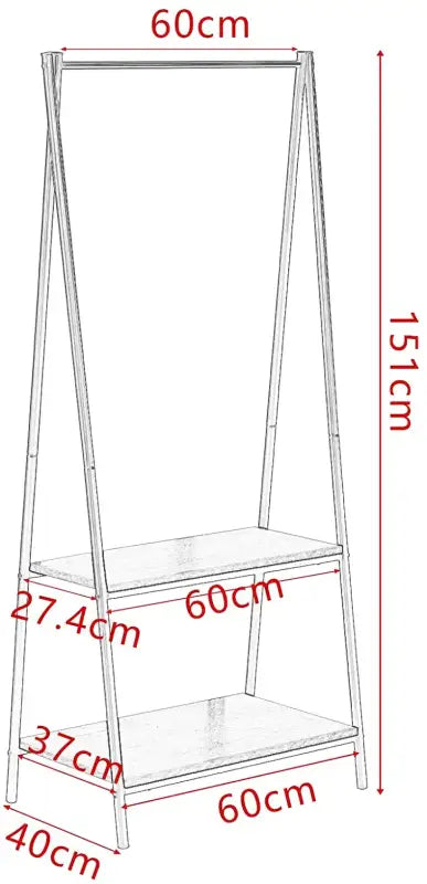 BukkitBow staande kapstok met opbergplanken, schoenenrek en zware kledingrail, eenvoudig te monteren, 151x60x40cm.