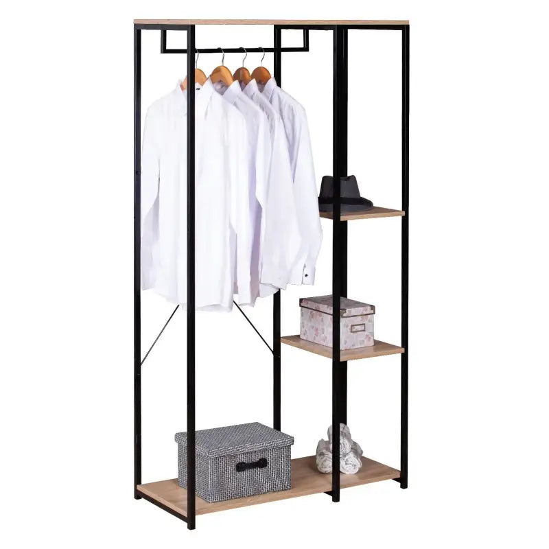 BukkitBow staande kapstok met houten planken, ophanghaak voor jassen en schoenenplank, modern houten kapstok voor entree.