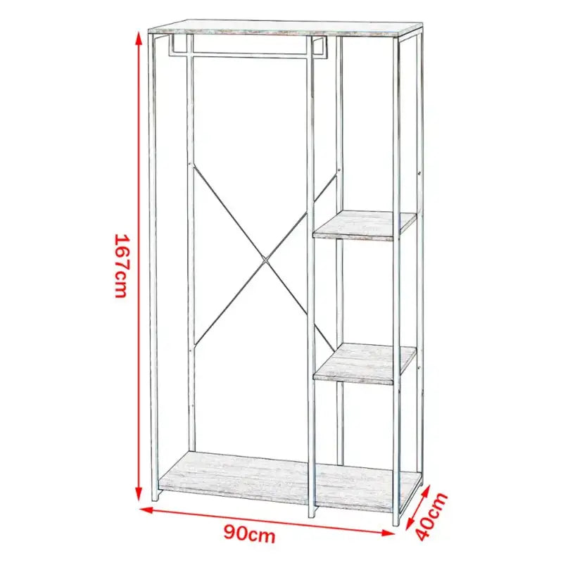BukkitBow staande kapstok met houten planken, ophanghaken voor jassen en schoenenplank voor schoenen of accessoires.