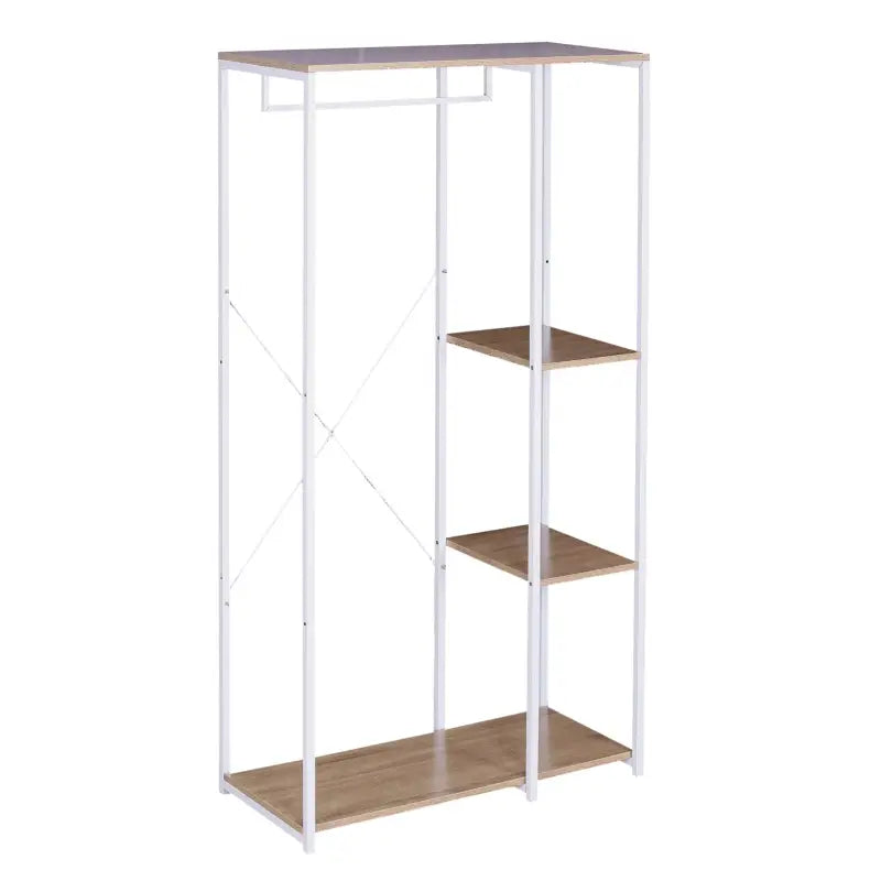 BukkitBow staande kapstok met houten planken, ophanghaak voor jassen en schoenenplank, ideale garderobe voor binnen.